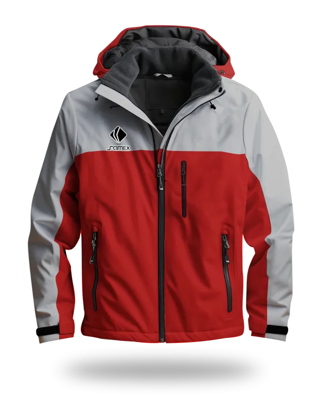 ChaquetasParka Corporativa plomo y rojo