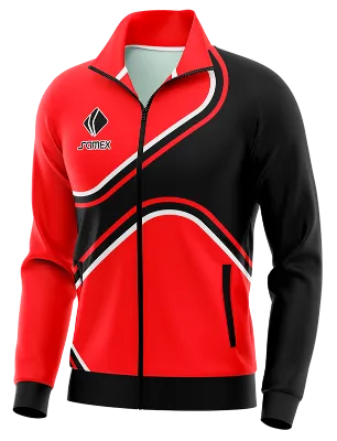 BUZO DEPORTIVO PERSONALIZADO BUZO ROJO FRANJA NEGRA LINEAS BLANCA COD: 0026 .