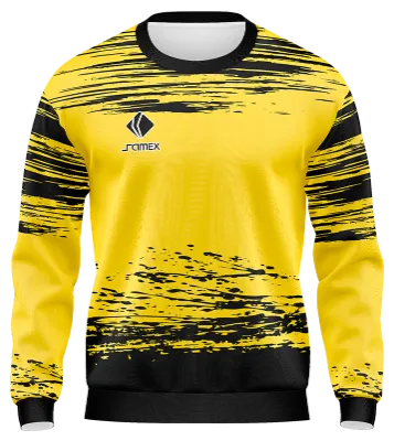 BUZO DEPORTIVO CUELLO REDONDO PERSONALIZADO BUZO AMARILLO - NEGRO - LINEAS COD: 0001 .