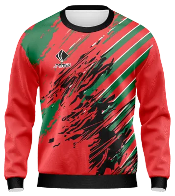 BUZO DEPORTIVO CUELLO REDONDO PERSONALIZADO BUZO ROJO FRANJAS VERDES - NEGRO COD: 0018 .