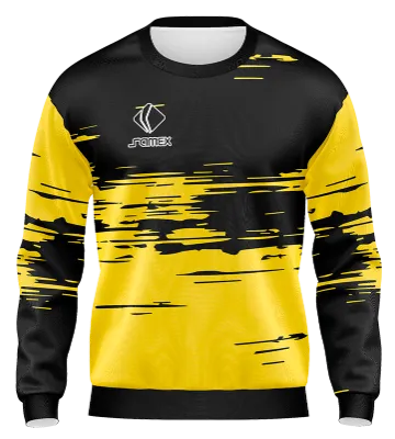 BUZO DEPORTIVO CUELLO REDONDO PERSONALIZADO BUZO AMARILLO - NEGRO - LINEAS COD: 0054 .