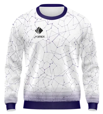 BUZO DEPORTIVO CUELLO REDONDO PERSONALIZADO BUZO UNIVERSITARIO KIT ALZHEIMER DAY 2020 BLANCO - MORADO - LINEAS COD: 0066 .