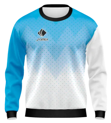 BUZO DEPORTIVO CUELLO REDONDO PERSONALIZADO BUZO CHELSEA II EDITION BLANCO - CELESTE - TRIANGULOS - PUNTOS COD: 0070 .