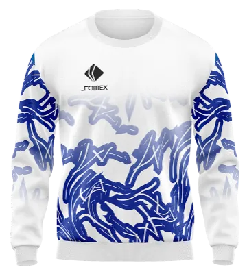 BUZO DEPORTIVO CUELLO REDONDO PERSONALIZADO BUZO CHELSEA FANTASY 2020-21 BLANCO - AZUL - LINEAS COD: 0091 .