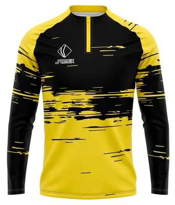 BUZO DEPORTIVO MEDIO CIERRE PERSONALIZADO BUZO AMARILLO - NEGRO - LINEAS COD: 0054 .