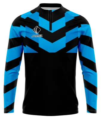 BUZO DEPORTIVO MEDIO CIERRE PERSONALIZADO BUZO TIBURONES ROJOS VERACRUZ 1819 CELESTE - NEGRO - FRANJAS COD: 0062 .