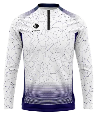 BUZO DEPORTIVO MEDIO CIERRE PERSONALIZADO BUZO UNIVERSITARIO KIT ALZHEIMER DAY 2020 BLANCO - MORADO - LINEAS COD: 0066 .