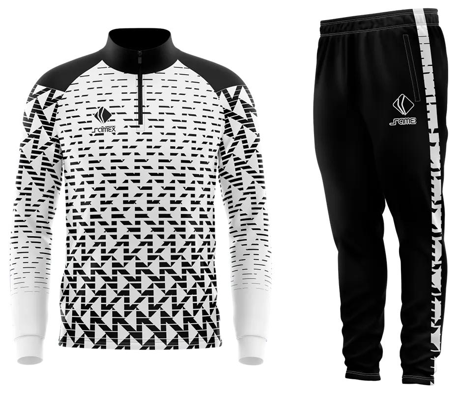 Conjunto Buzo Medio Cierre Cuello Alto NIKE TEXTURE SOCCER BLANCO - NEGRO - TRIANGULOS COD 12