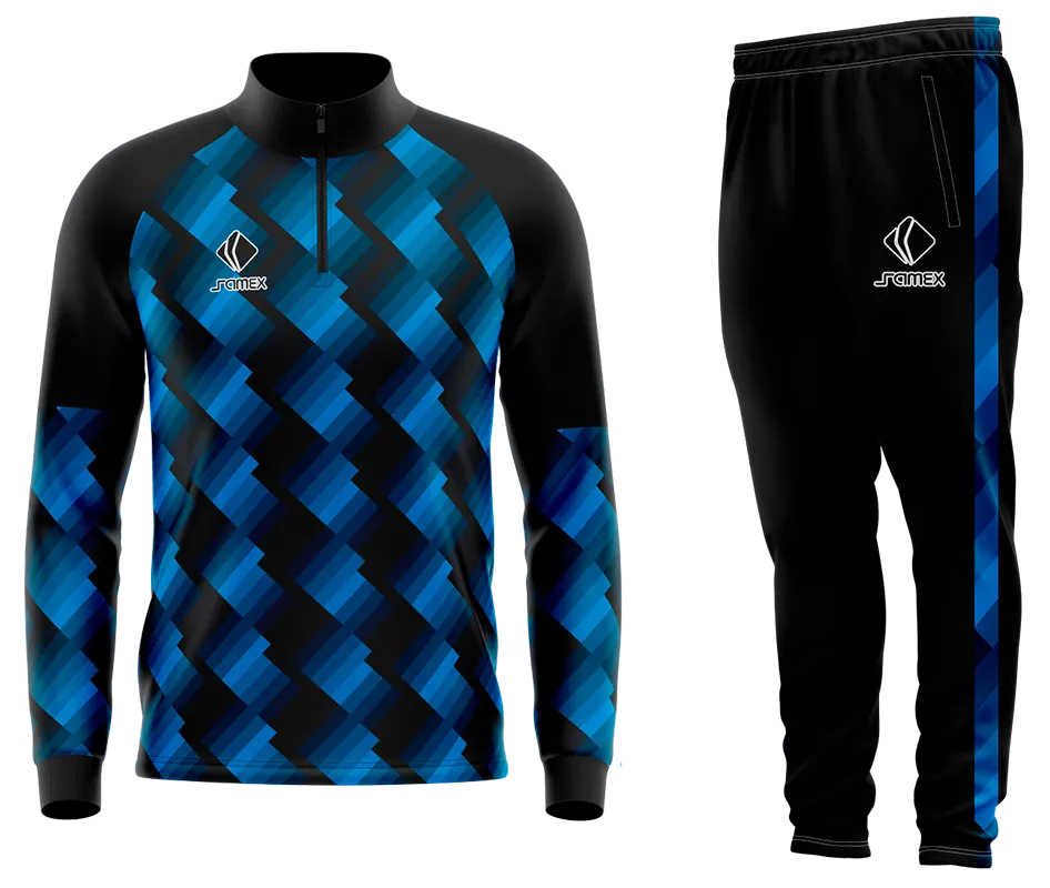 Conjunto Buzo Medio Cierre Cuello Alto MANCHESTER UNITED VISITA CONCEPT 2021-22 NEGRO CON LINEAS AZULES COD 20