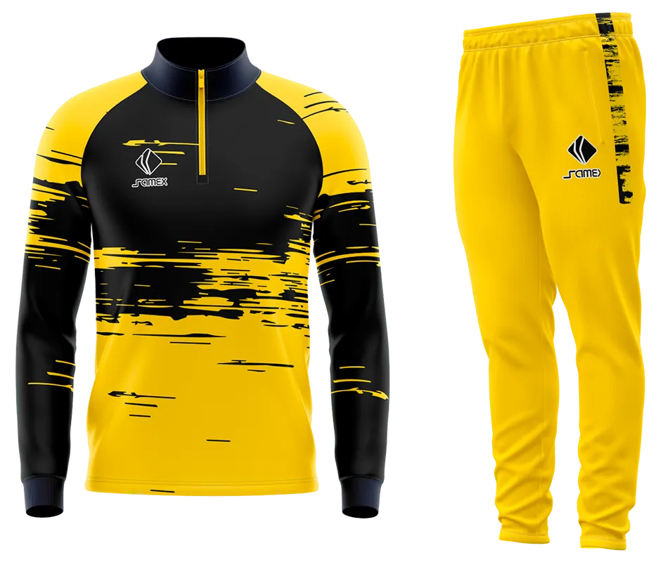 Conjunto Buzo Medio Cierre Cuello Alto AMARILLO - NEGRO - LINEAS COD 54