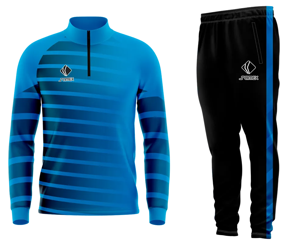 Conjunto Buzo Medio Cierre Cuello Alto TEMPLATE REAL MADRID CELESTE - AZUL - LINEAS COD 55
