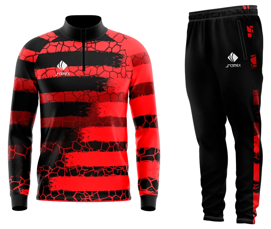 Conjunto Buzo Medio Cierre Cuello Alto DESIGN VECTOR PIEDRA TEXTURA ROJA - NEGRO COD 58