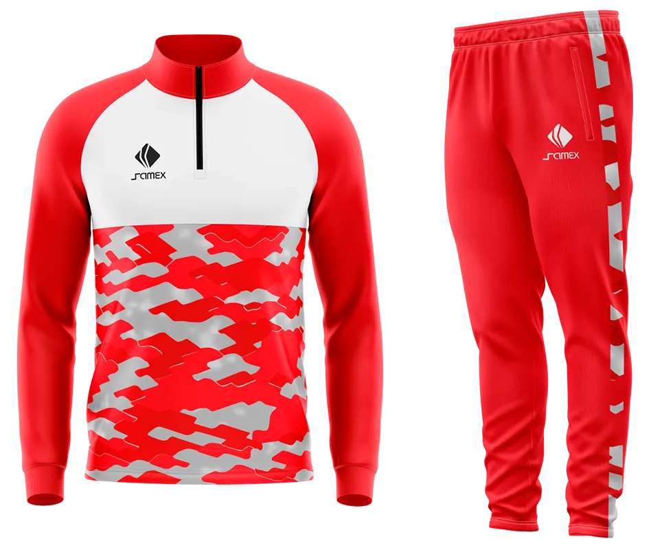 Conjunto Buzo Medio Cierre Cuello Alto MANCHESTER UNITED 2021-22 ROJO - GRIS - CAMUFLAJE COD 59