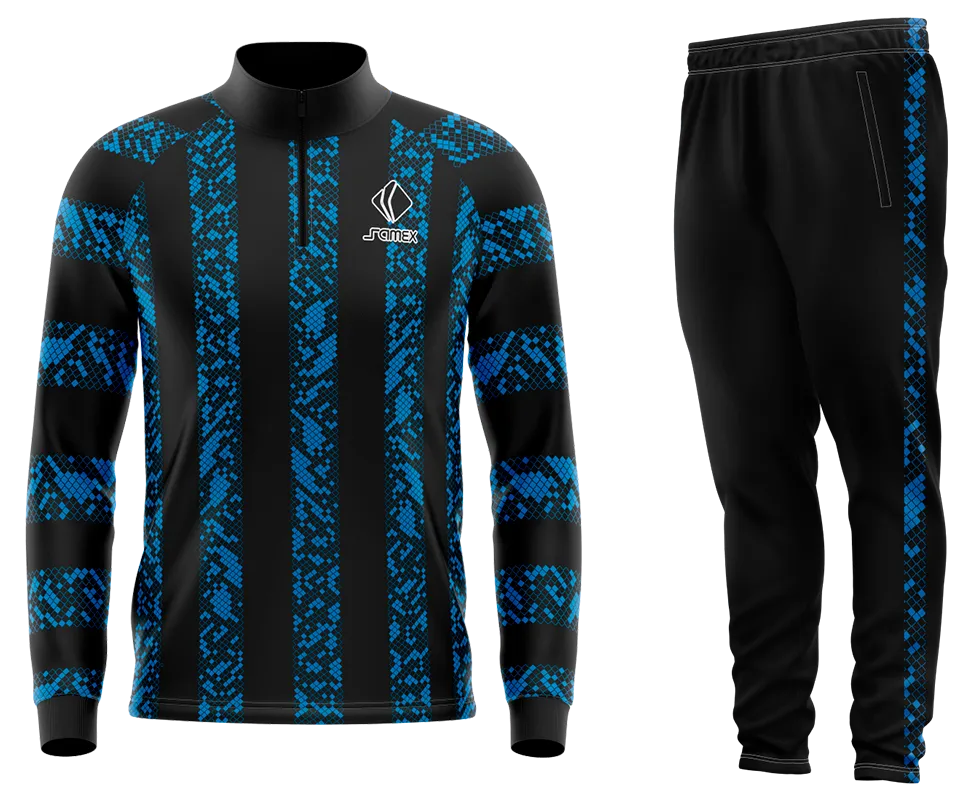 Conjunto Buzo Medio Cierre Cuello Alto TEMPLATE INTER MILAN 2021-22 AZUL - NEGRO - FRANJAS - CUADROS COD 74