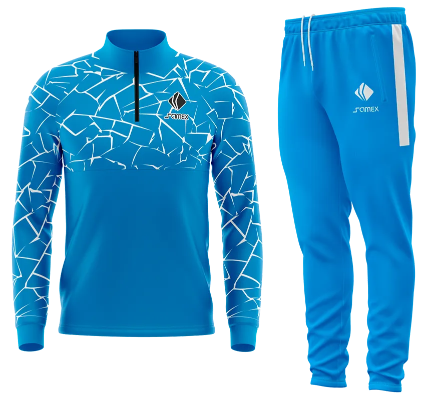 Conjunto Buzo Medio Cierre Cuello Alto CELESTE - BLANCO - LINEAS COD 85