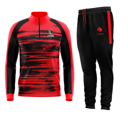 Conjunto Buzo Medio Cierre Cuello Alto ROJO - NEGRO - LINEAS COD 86