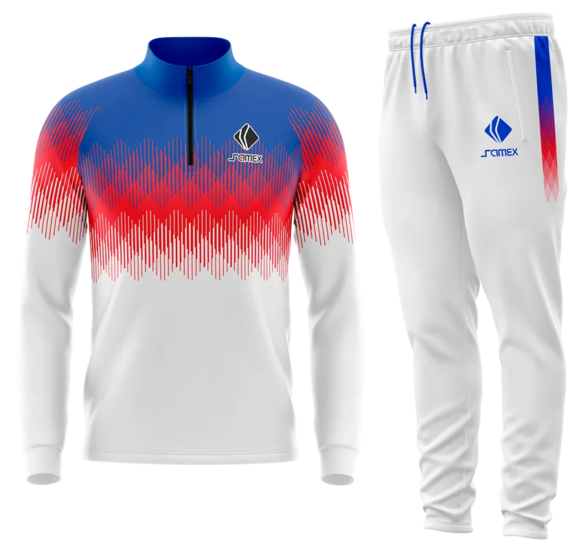 Conjunto Buzo Medio Cierre Cuello Alto INGLATERRA BLANCO - ROJO -AZUL - LINEAS COD 88