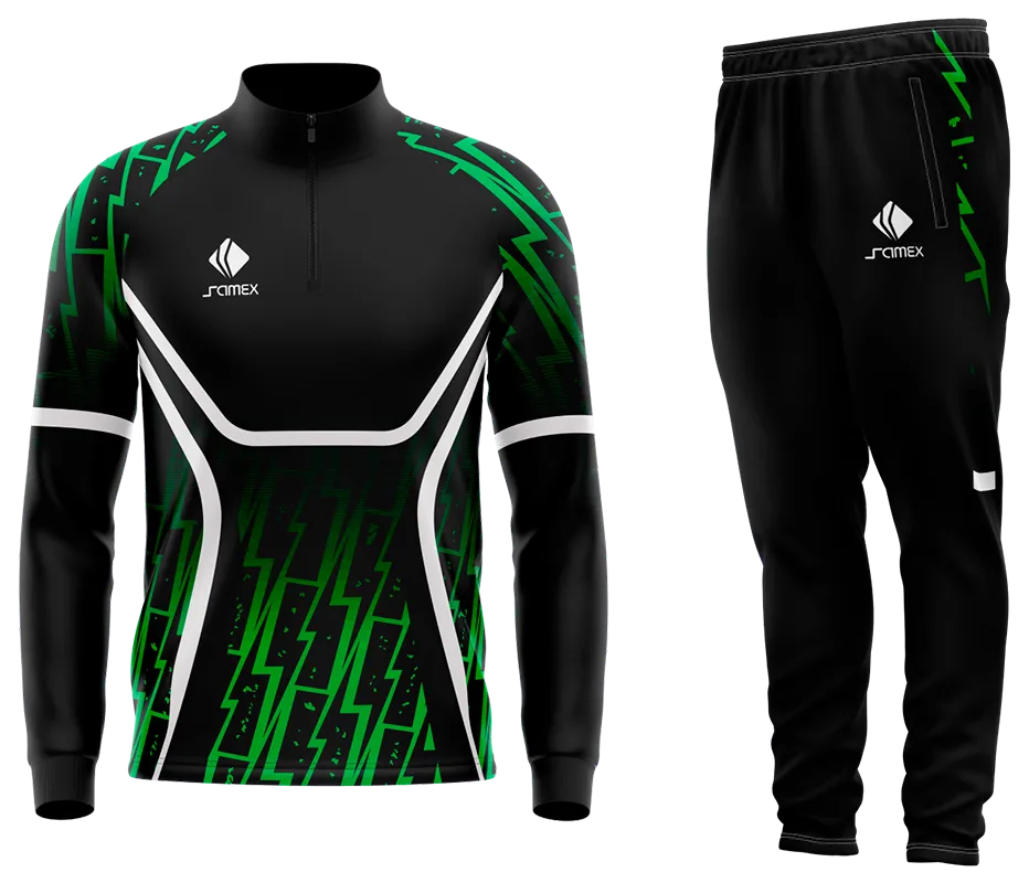 Conjunto Buzo Medio Cierre Cuello Alto MONSTER ENERGY SPORTS NEGRO LINEAS VERDES COD BZ009