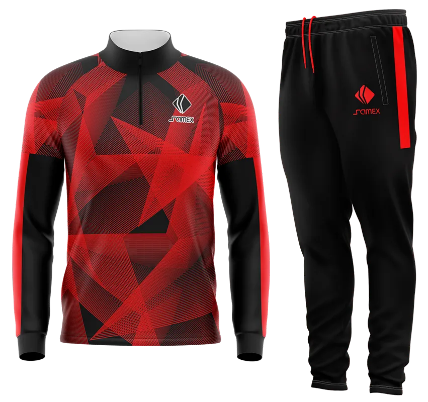 Conjunto Buzo Medio Cierre Cuello Alto FLAMENGO FANTASY 2020-21 ROJO - NEGRO - TRIANGULOS COD 93