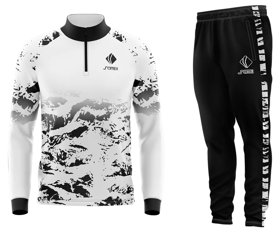 Conjunto Buzo Medio Cierre Cuello Alto BAYER MUNICH LOCAL 2019-20 BLANCO - NEGRO- LINEAS COD 98