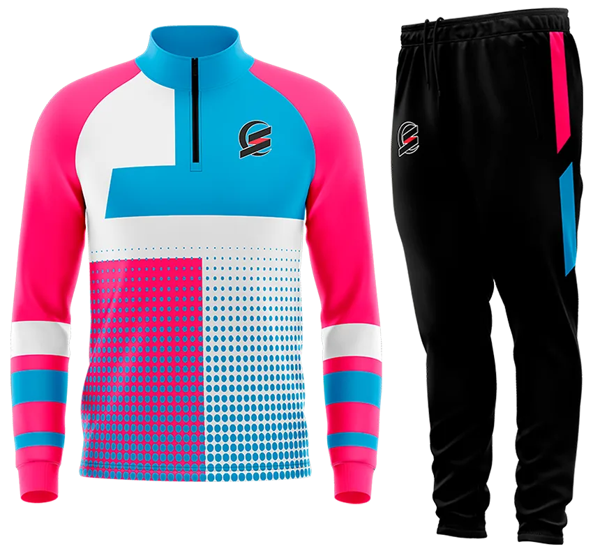 BUZO DEPORTIVO POINT- BLANCO - CELESTE - ROSADO - FRANJA - CIRCULOS cod: 0107 .