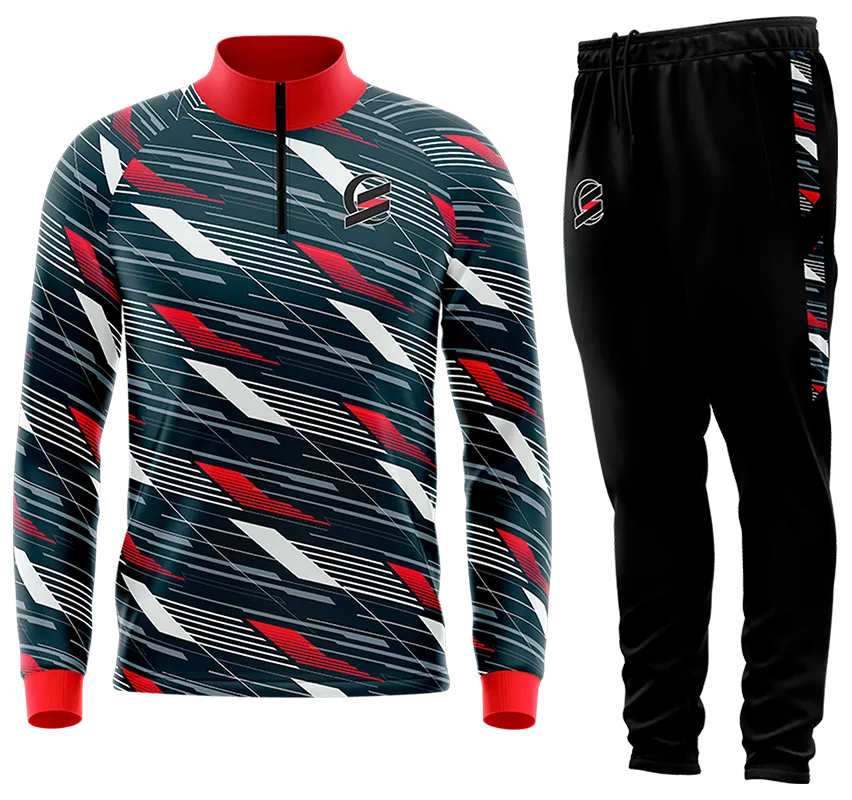 BUZO DEPORTIVO NEGRO - ROJO - GRIS - LINEAS - FRANJAS DIAGONALES cod: 0108 .