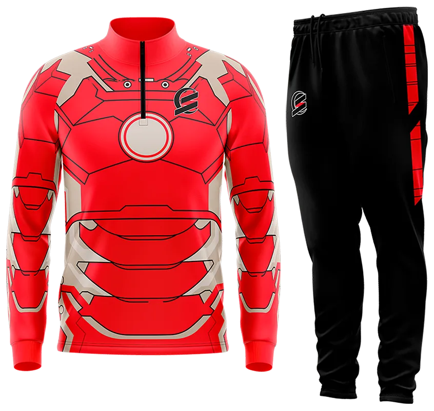 BUZO DEPORTIVO IRON - ROJO - LINEAS NEGRO cod: 0113 .