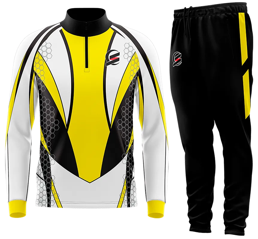BUZO DEPORTIVO BLANCO - AMARILLO - NEGRO - FRANJAS TRIANGULARES cod: 0123 .
