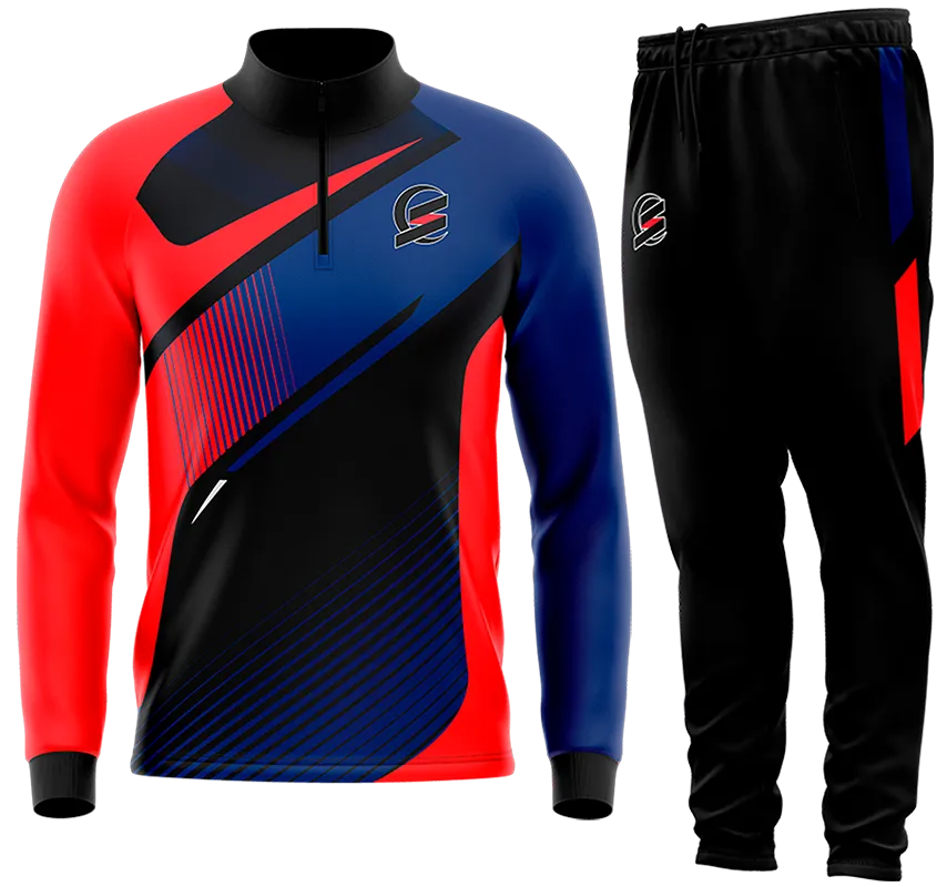 BUZO DEPORTIVO NEGRO - AZUL- LINEAS ROJO - FRANJA cod: 0136 .