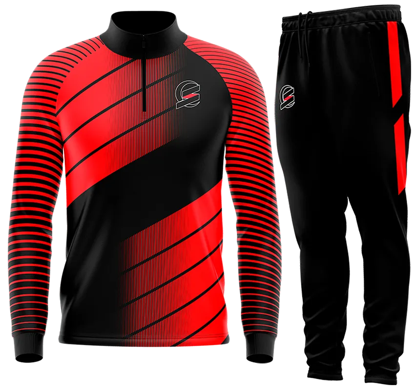 BUZO DEPORTIVO NEGRO - ROJO - LINEAS - FRANJAS cod: 0142 .