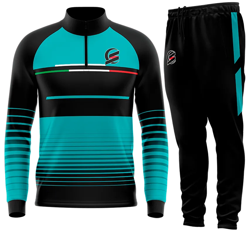 BUZO DEPORTIVO TURQUESA - NEGRO - LINEAS - RIDER cod: 0144 .