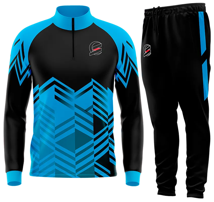 BUZO DEPORTIVO CELESTE - NEGRO - TRIANGULOS - FRANJAS cod: 0165 .