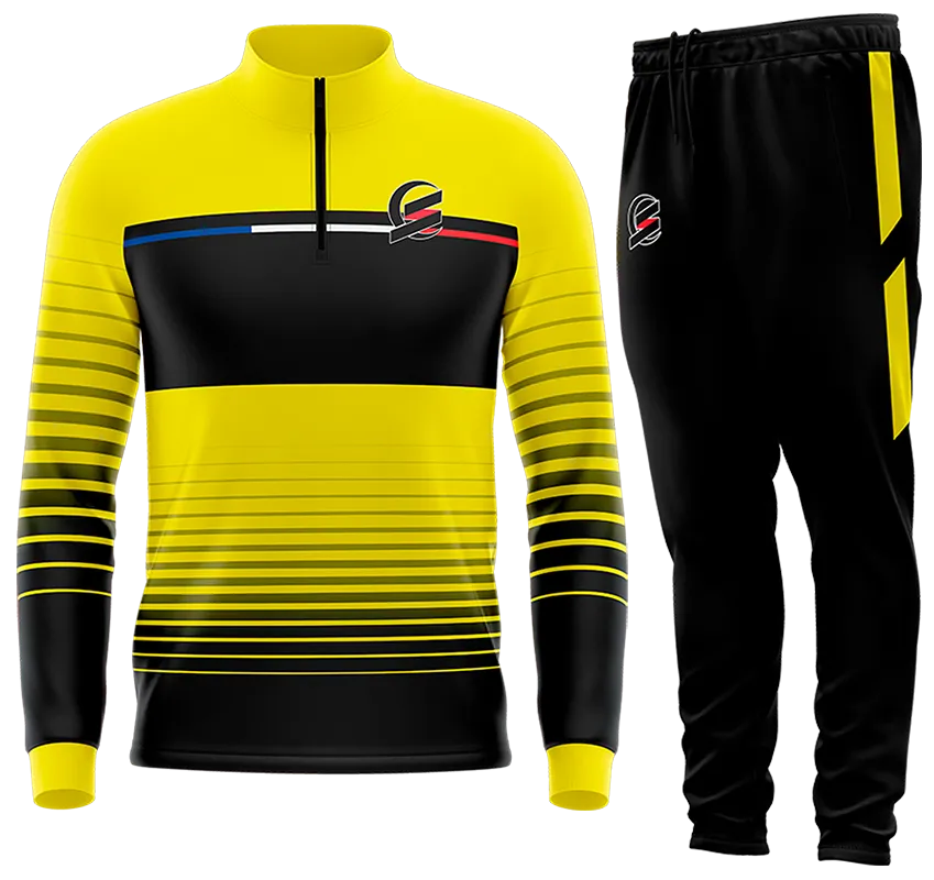 BUZO DEPORTIVO NEGRO - AMARILLO - FRANJAS cod: 0166 .