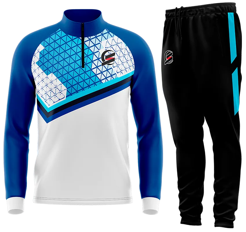 BUZO DEPORTIVO BLANCO - AZUL - CELESTE - TRIANGULOS - FRANJAS cod: 0177 .