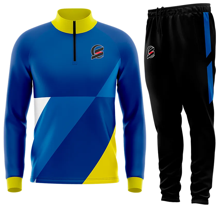 BUZO DEPORTIVO AZUL - CELESTE - AMARILLO - BLANCO - FRANJAS TRIANGULARES cod: 0179 .