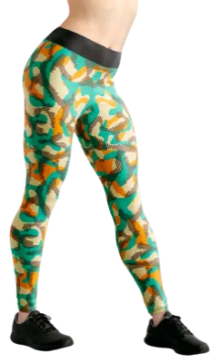 CALZA COD. 114 CAMUFLAJE TURQUESA - CREMA - NARANJA - CIRCULOS NEGRO