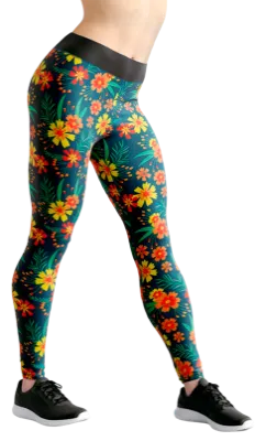 CALZA COD. 171 FLORAL TURQUESA FLORES AMARILLAS - ROJO - NARANJA