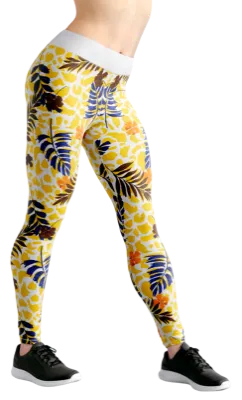 CALZA COD.186 FLORAL BLANCO ANIMAL PRINT AMARILLO - HOJAS AZUL - NEGRO