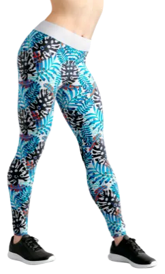 CALZA COD. 192 FLORAL BLANCO CON ESTAMPADO DE HOJAS Y PLANTAS TROPICALES