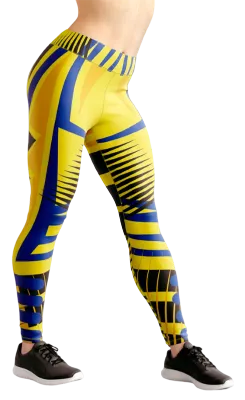 CALZA COD. 251 GEOMETRICA AMARILLO - FRANJAS NEGRO - AZUL - NARANJA