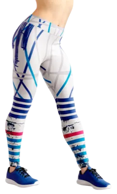 CALZA COD. 252 GEOMETRICA BLANCO FRANJA CELESTE - AZUL - ROSADO - GRIS