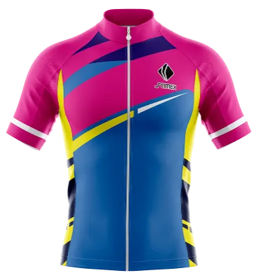 TRICOTA CICLISMO CAMISETA CICLISMO ROSADO - CELESTE - AMARILLO - FRANJAS - TRIANGULOS COD: 0009 .