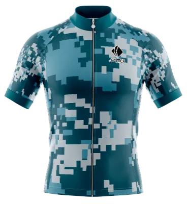 TRICOTA CICLISMO CAMISETA CICLISMO TURQUESA - BLANCO - CELESTE - PIXELES COD: 0015 .