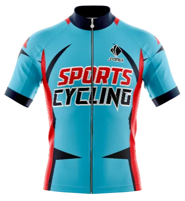 TRICOTA CICLISMO CAMISETA CICLISMO CELESTE - ROJO - AZUL - TRIANGULOS - SPORT CYCLING COD: 0018 .