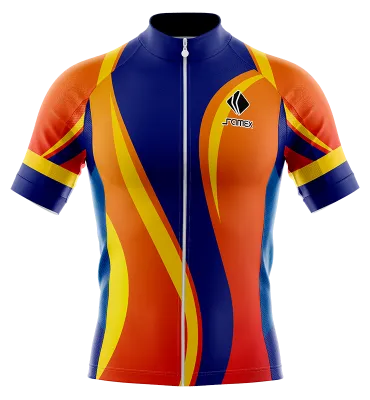 TRICOTA CICLISMO CAMISETA CICLISMO FIRE BIKE NARANJA- AZUL - AMARILLO - LINEAS OBLICUAS COD: 0034 .