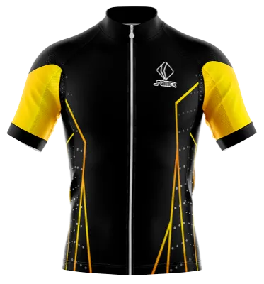 TRICOTA CICLISMO CAMISETA CICLISMO NEGRO - AMARILLO - LINEAS - CIRCULOS BLANCO COD: 0035 .
