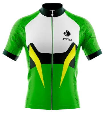 TRICOTA CICLISMO CAMISETA CICLISMO VERDE - NEGRO - FRANJA - LINEAS TRIANGULARES AMARILLO COD: 0037 .
