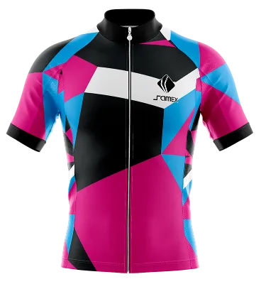 TRICOTA CICLISMO CAMISETA CICLISMO NEGRO - ROSADO - CELESTE - TRIANGULOS - FRANJA COD: 0038 .