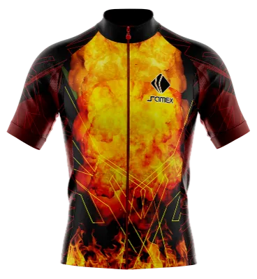 TRICOTA CICLISMO CAMISETA CICLISMO NEGRO - ROJO - AMARILLO - LLAMAS COD: 0049 .