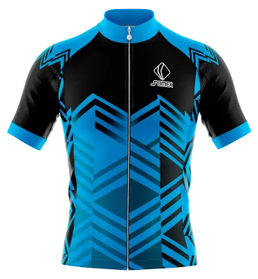 TRICOTA CICLISMO CAMISETA CICLISMO CELESTE - NEGRO - TRIANGULOS - FRANJAS COD: 0065 .